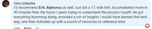 Chris Schlecta — "Accomplished more in 45 minutes than the hours I spent trying to understand the process myself"